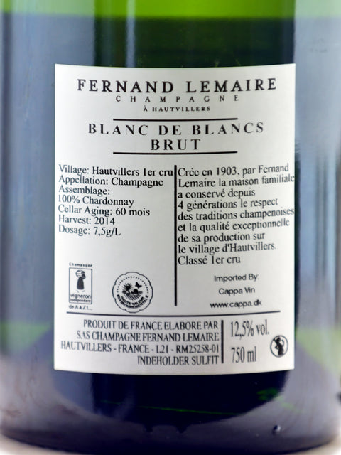 Blanc de Blancs 1’er Cru, Fernand Lemaire, Hautvilliers, Vallée de la Marne Champagne 2014