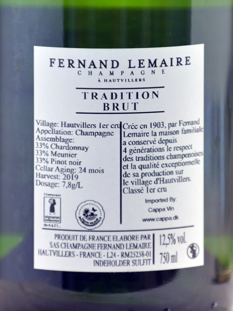 Brut Tradition 1’er Cru, Fernand Lemaire, Hautvilliers, Vallée de la Marne Champagne 2020